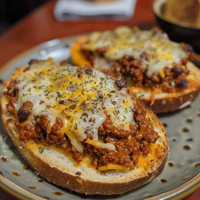 Cheesy Sloppy Joes on Garlic Bread