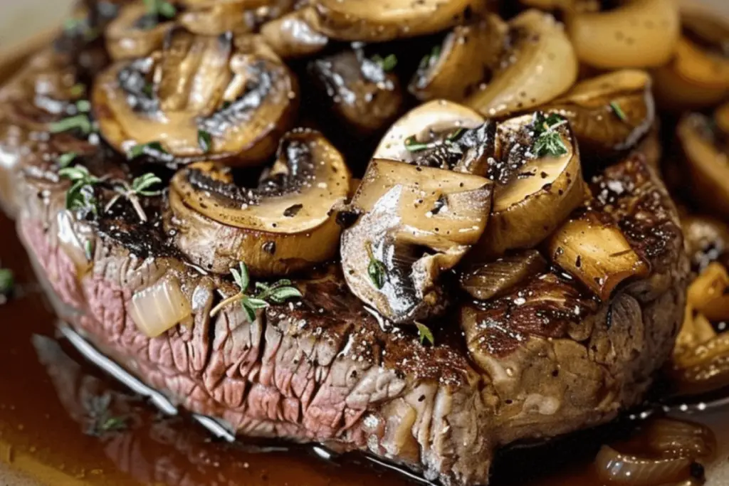 Ribeye Steak with French Onions & Mushrooms