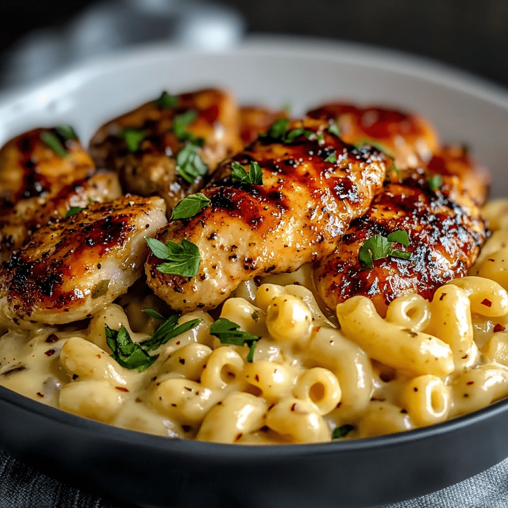 Sweet and Spicy Honey Pepper Chicken with Creamy Macaroni Cheese Recipe