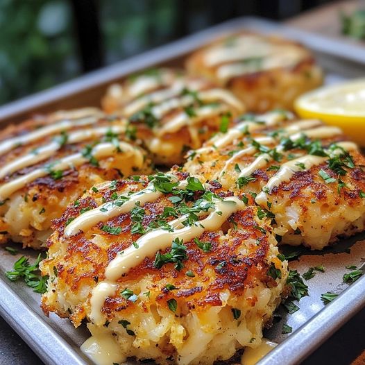 Cheddar Bay Crab Cakes with Lemon Butter Drizzle