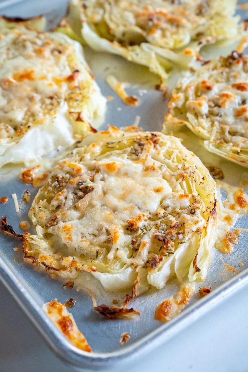 Savory Cheesy Baked Cabbage Steaks Recipe