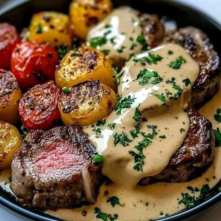 Tender Peppercorn Steak in a Velvety Cream Sauce