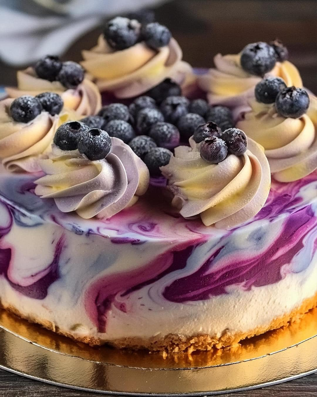 Elegant White Chocolate Blueberry Swirl Cheesecake