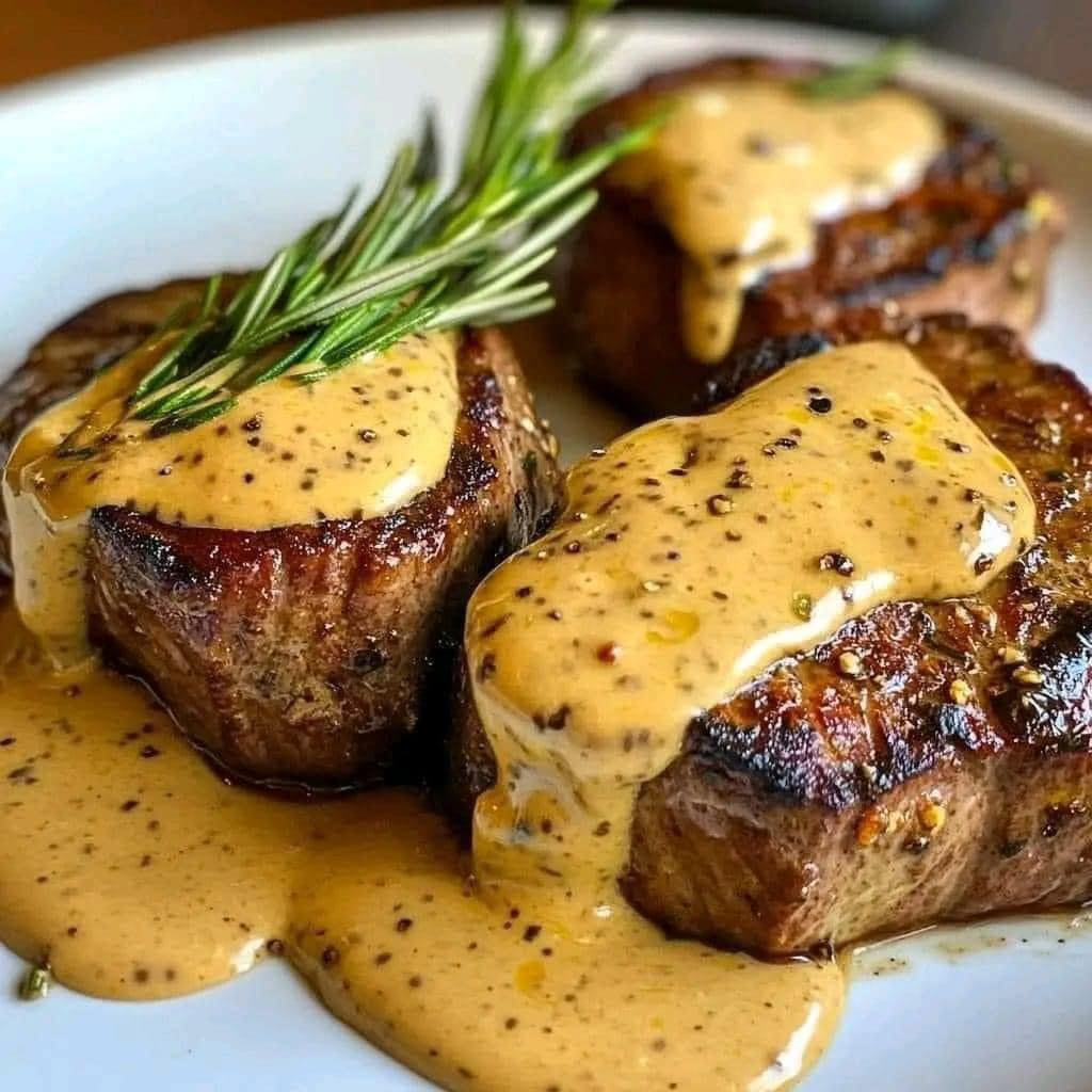 Filet Mignon with Creamy Parmesan Mustard Sauce 