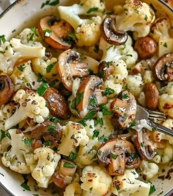 Vegan Garlic Mushrooms Cauliflower Skillet