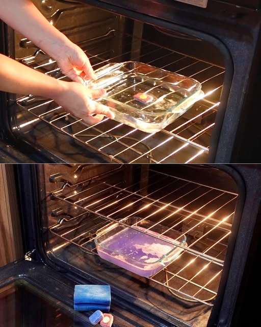 The quick and easy trick to clean the oven!INGREDIENTS Dishwasher tablet Hot water Baking tray Kitchen sponge  PREPARATION  see next page