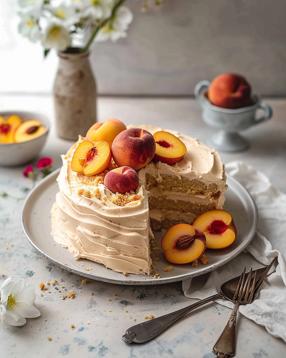 Ricotta and Peach Cake with Hazelnut Butter Cream** 🍑🍰