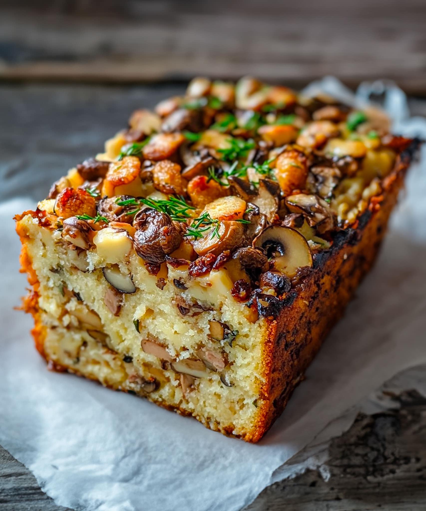 😋🍄 Gourmet Cake with Mushrooms, Comté and Hazelnuts 🧀