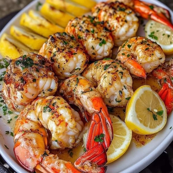 Grilled Lobster and Shrimp 🍤 Ingredients: 2 lobster tails 1 pound large shrimp, peeled and deveined 4 tablespoons olive oil 4 tablespoons unsalted butter, melted 4 cloves garlic, minced 2 tablespoons fresh lemon juice 1 tablespoon fresh parsley, chopped 1 teaspoon paprika 1/2 teaspoon salt 1/2 teaspoon black pepper Lemon wedges for serving  Read more on next page