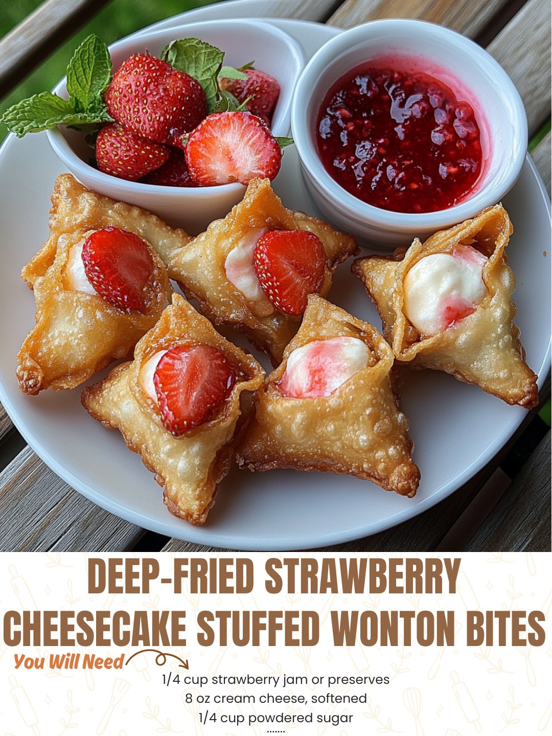 Deep-Fried Strawberry Cheesecake Stuffed Wonton Bites