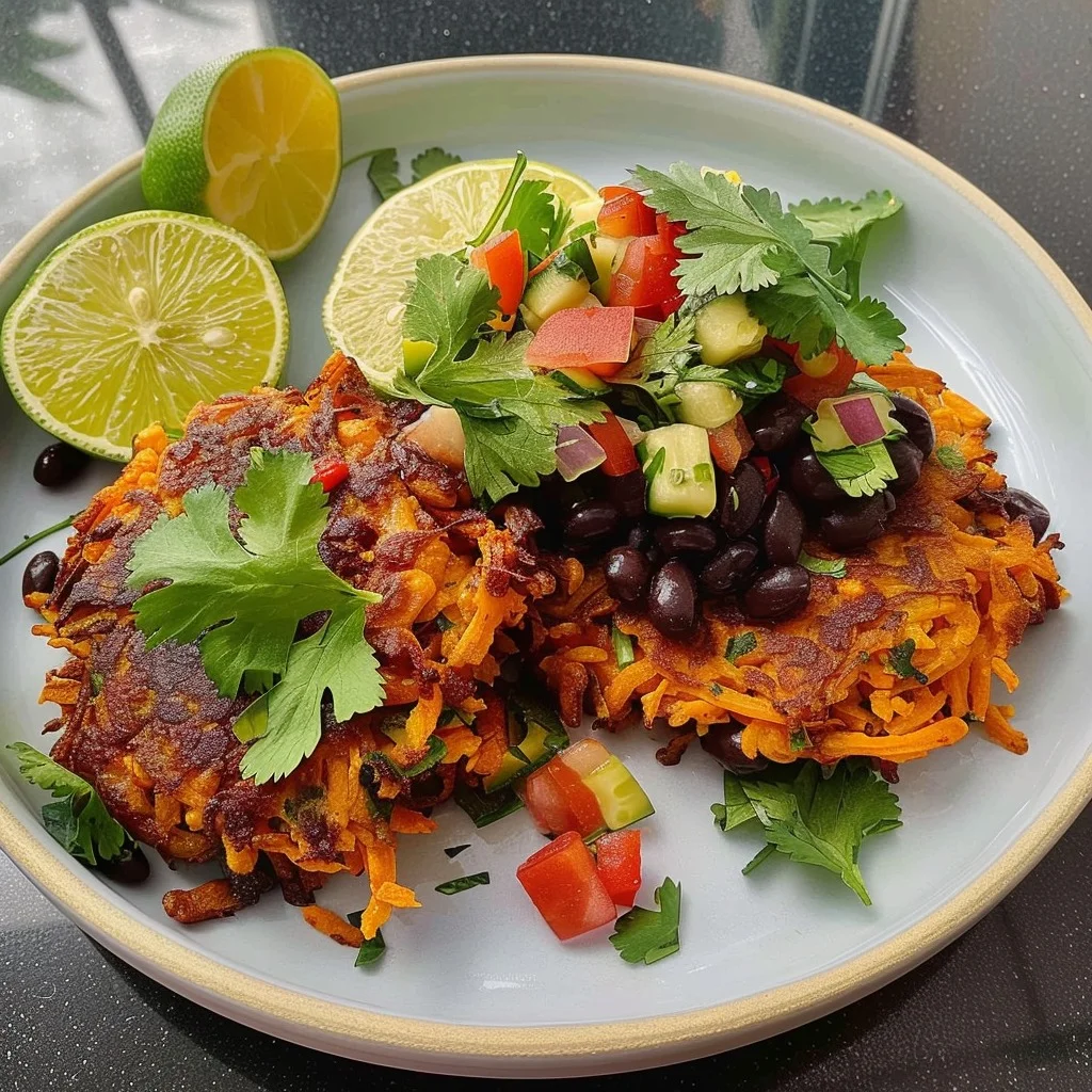 Sweet Potato Fritters with Black Bean Salsa