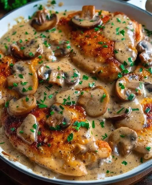 Chicken and Mushroom Skillet in a Creamy Asiago and Mustard Sauce