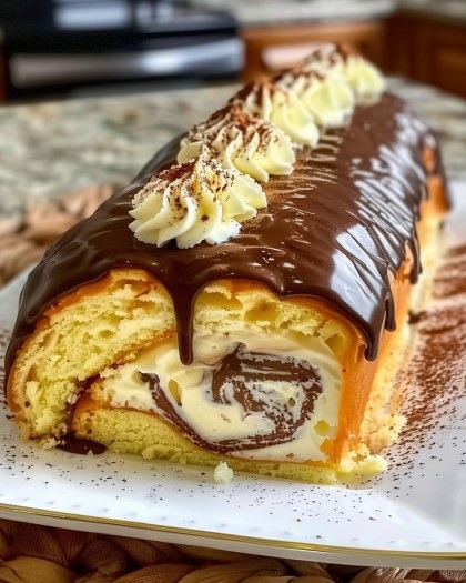 Boston Cream Roll Cake Recipe ingredients For the Sponge Cake: – **1/2 cup** (65 g) all-purpose flour – **1/2 teaspoon** baking powder – **1/4 teaspoon** salt – **3 large** eggs, separated – **1/2 cup** (100 g) granulated sugar – **1/4 cup** (60 ml) milk – **1/4 cup** (60 ml) vegetable oil – **1 teaspoon** vanilla extract For the Vanilla Cream Filling: – **1 cup** (240 ml) whole milk – **1/4 cup** (50 g) granulated sugar – **2 large** egg yolks – **2 tablespoons** cornstarch – **2 tablespoons** unsalted butter – **1 teaspoon** vanilla extract For the Chocolate Glaze: – **1/2 cup** (120 ml) heavy cream – **1/2 cup** (85 g) semi-sweet chocolate chips – **1 tablespoon** unsalted butter  Read more on next page