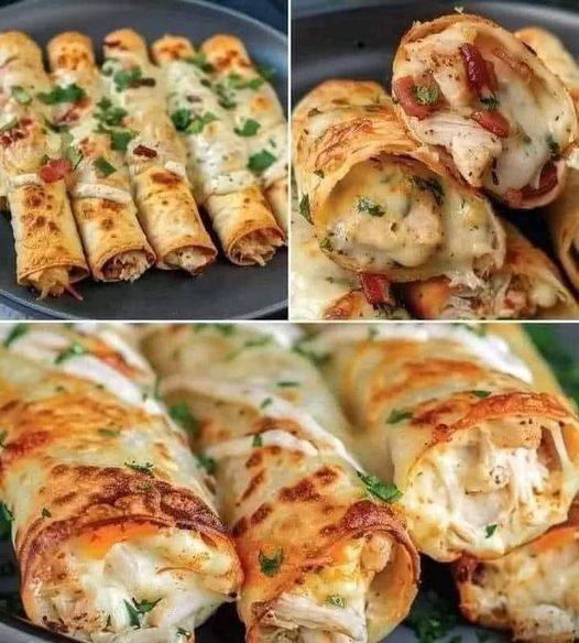 Pancakes Stuffed with Chicken and Cheese Gratin