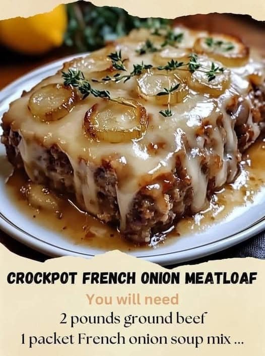 Crockpot French Onion Meatloaf with Melted Swiss Cheese