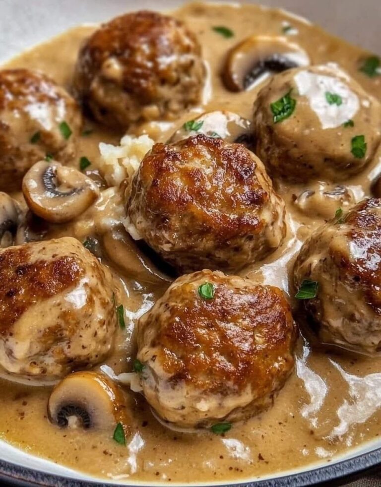 Homemade Meatballs with Creamy Mushroom Sauce