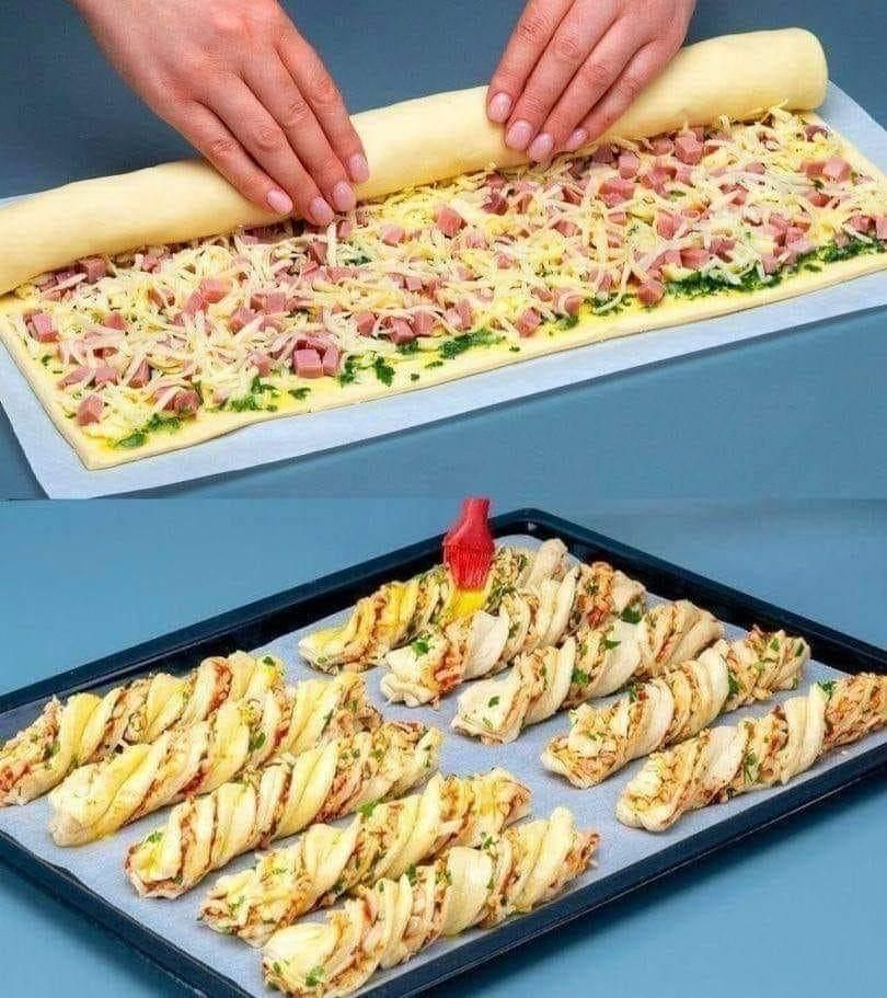 Puff pastry sticks with ham and cheese only 4 ingredients