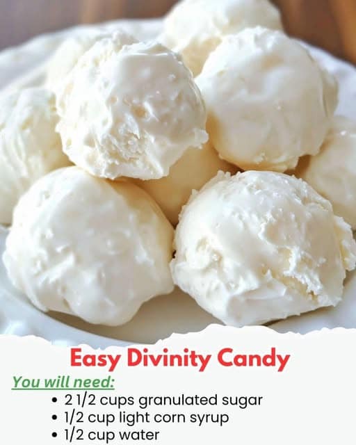 Easy Divinity Candy Recipe Introduction Divinity candy is a classic treat known for its fluffy, melt-in-your-mouth texture and sweet, nostalgic flavor. This recipe simplifies the traditional process, making it approachable for beginners while still delivering the same delightful results.  Perfect for holiday gatherings, gifting, or anytime you crave a special confection, this easy divinity recipe will become a favorite in no time.  Ingredients Granulated sugar: 2 ½ cups Light corn syrup: ½ cup Water: ½ cup Egg whites: 2 large Vanilla extract: 1 teaspoon Pecans or walnuts: 1 cup, chopped (optional) Instructions