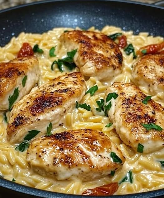 Creamy chicken parmesan and orzo