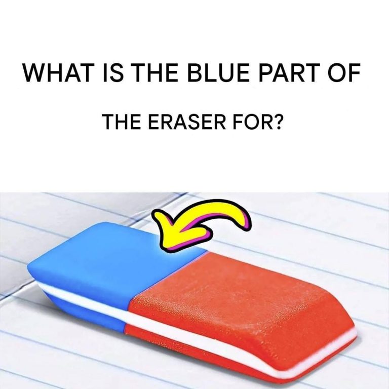 What is the blue part of the eraser (really) used for? No, it’s not to erase the pen  The eraser remains a great classic in the list of school supplies. In particular the very popular double-sided model, pink and blue. The most nostalgic will certainly remember it since it is clearly part of our school memories. Until now, many people thought that the pink material erased pencil marks, while the darker side was rather intended to remove mistakes written with a pen. But is this a reality or just a myth? We will enlighten you more on this curiosity. What is the blue part of the eraser used for? Generally speaking, intrigued by this blue rubber material, most students have fun using it at school and at home. Obviously, some have realized that it is not really effective in removing pen marks. However, others are still very stubborn and struggle to try to prove that it works. So much so that most of them end up pressing so hard that they even tear their notebooks. Stop with preconceived ideas! This blue part does not have the ability to attack the pen. But then, what exactly is it used for? In truth, it has precisely the same purpose as the pink part: it is also used to erase the pencil, with the only difference being that it is recommended to use it on harder paper, such as a sheet of cardboard or Canson paper that is used for drawing. Indeed, the pink side of the eraser is made of a softer material and is therefore suitable for normal paper. While the blue area is stiffer and rougher, it is therefore much more suitable for erasing writing on solid materials where there is little risk of tearing. Moreover, it is even possible to use it on walls to remove scribbles from young children.  Read more on next page