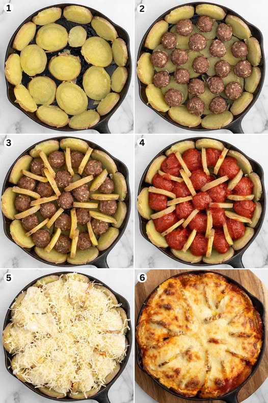 Layered  Potatoes and Meatballs