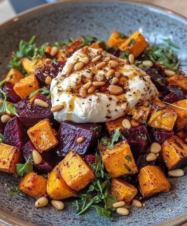 Vibrant colors and delicious flavors come together in this Roasted Beet and Butternut Squash Salad with Burrata. Topped with toasted pine nuts and a drizzle of balsamic glaze, it’s a feast for the eyes and the taste buds.