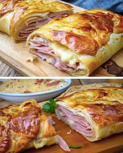 Puff pastry strudel with ham and cheese in 10 minutes