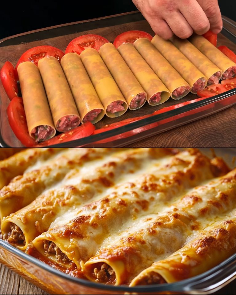 Cannelloni stuffed with minced meat and tomato sauce