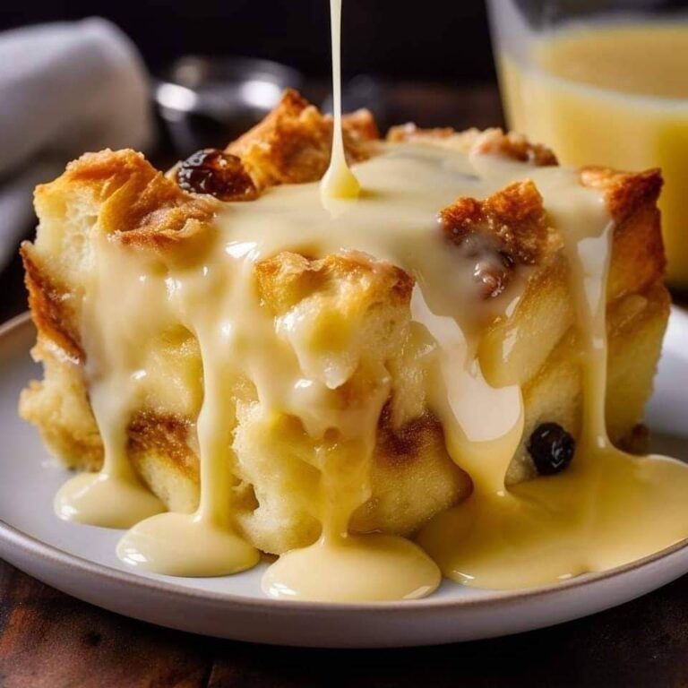 Old Fashioned Bread Pudding with Vanilla Sauce