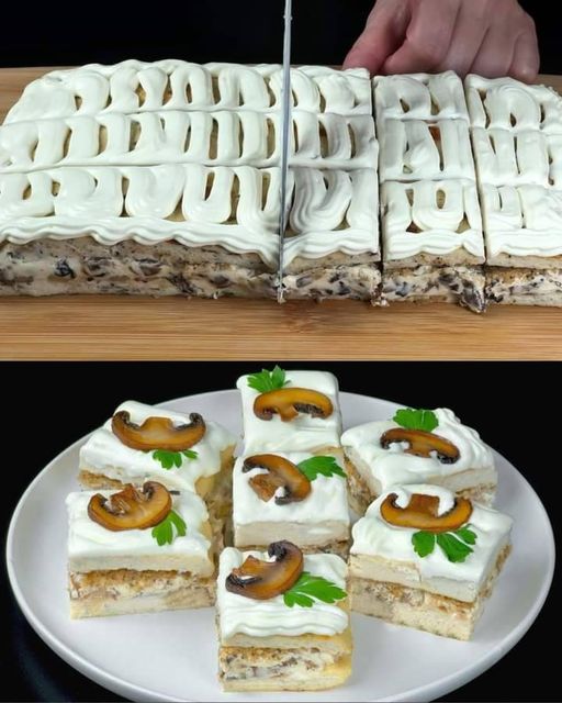 Baked Meat and Mushroom Terrine with Walnut Cream Cheese Topping