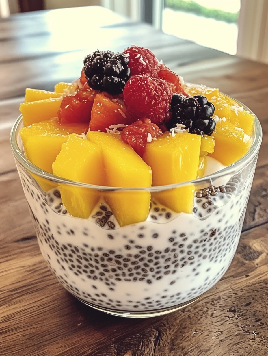 Mango Coconut Chia Pudding with Fresh Fruit Topping