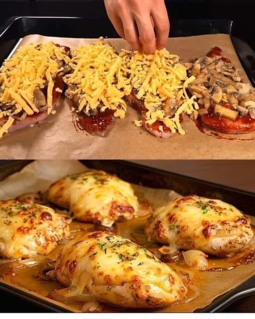 Baked chicken with mushrooms and cheese