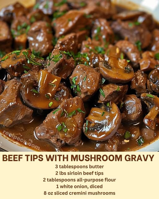 Melt In Your Mouth Beef Tips with Mushroom Gravy