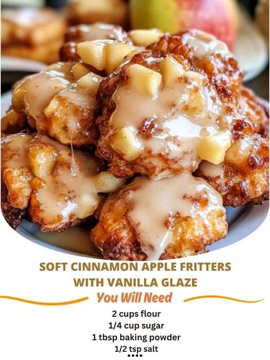 Soft Cinnamon Apple Fritters with Vanilla Glaze