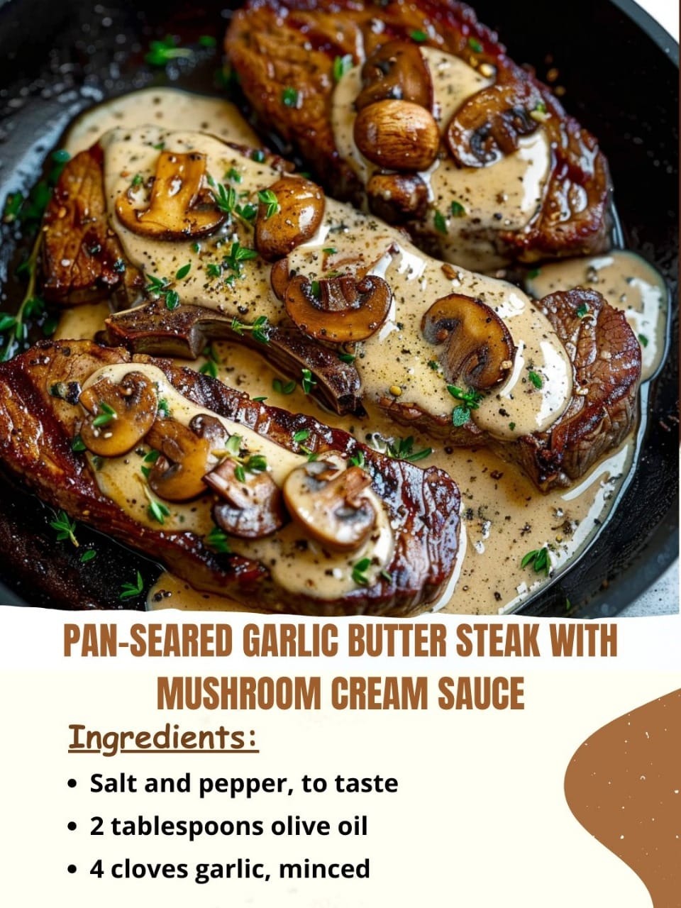 Pan-Seared Garlic Butter Steak with Mushroom Cream Sauce