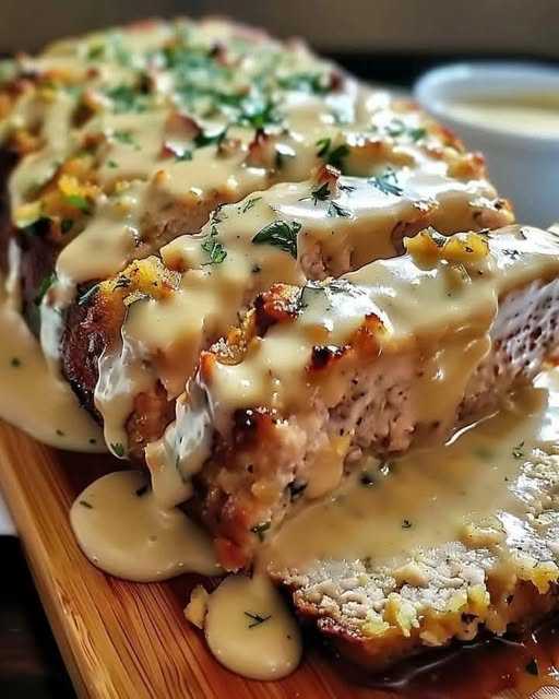 Chicken Cordon Bleu-Inspired Meatloaf with Dijon Gravy