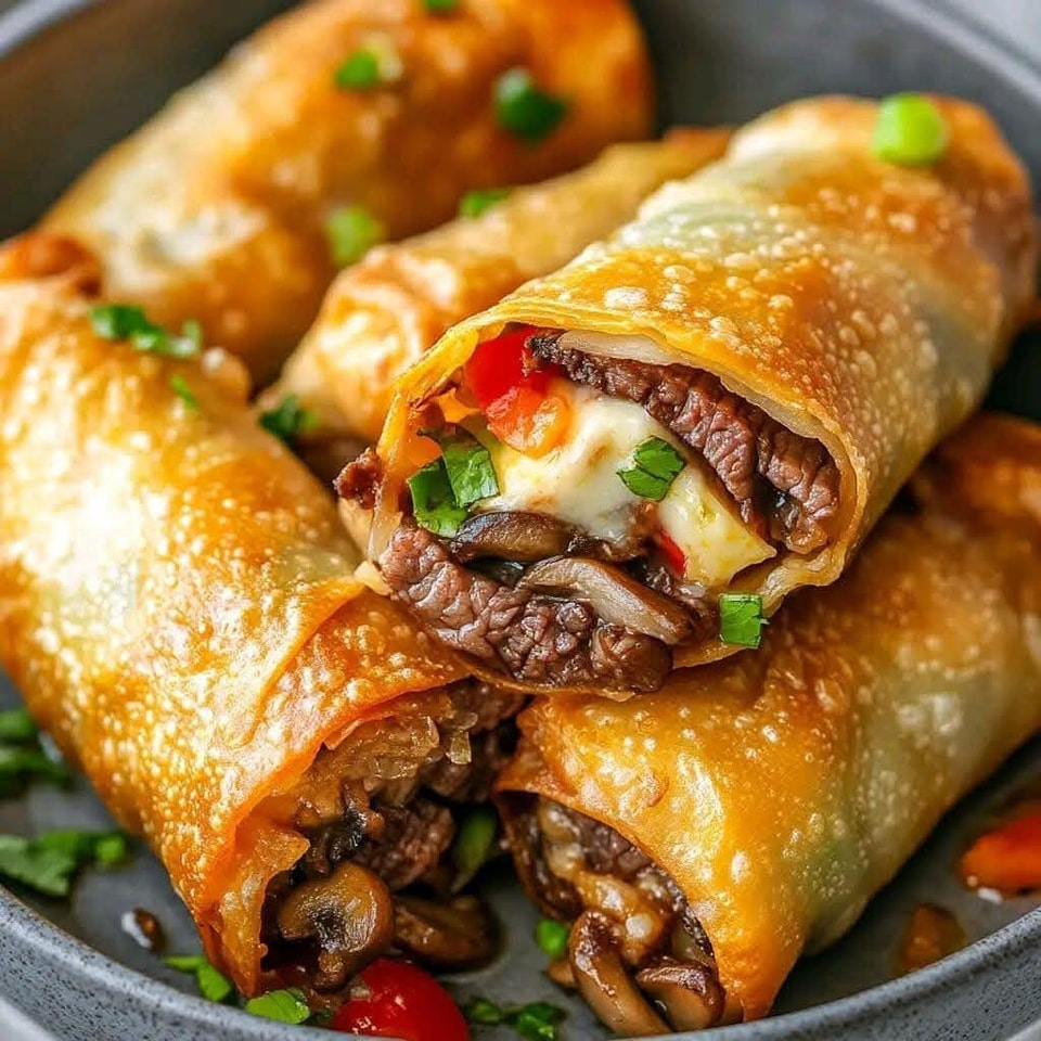 These crispy, cheesy Philly Cheesesteak Egg Rolls