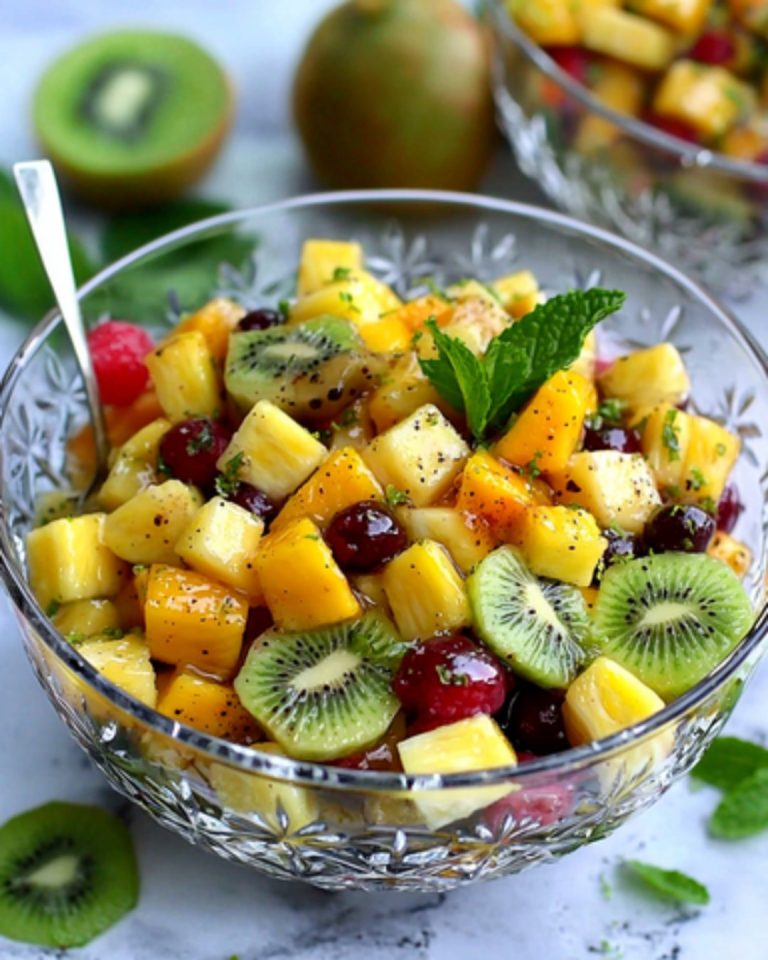 Exotic Fruit Salad with Light Syrup Flavored with Vanilla and Lime